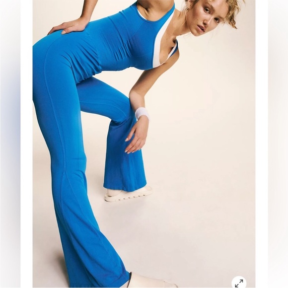 Free People Good Karma Flared Onesie In Blue Indigo. NWOT! Sz XS/S - Picture 2 of 8